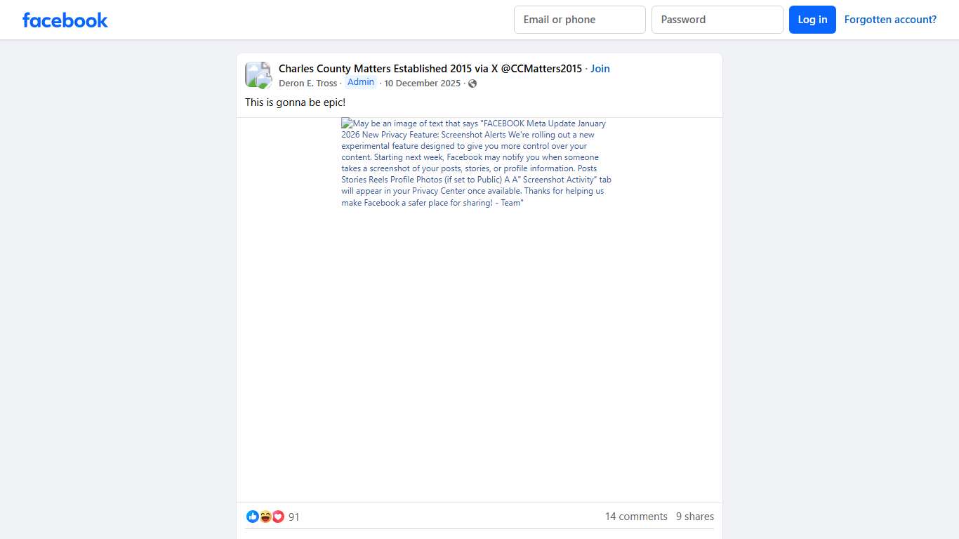 Charles County Matters Established 2015 via X @CCMatters2015 This is gonna be epic Facebook